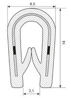Kantliste  14x8.5mm PVC SH 70
1.5-2.5mm(1-3mm)
Steel Inser
