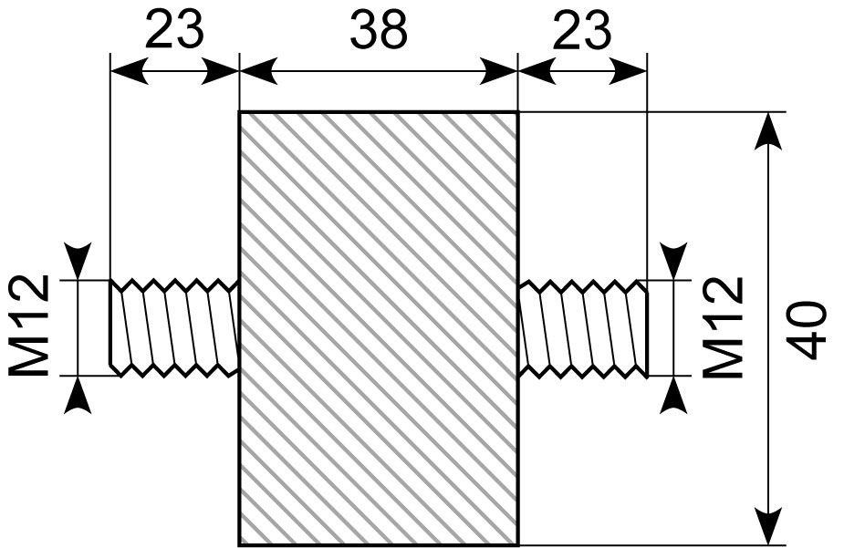Vibrationsdæmper Ø40x38 mm
M12x23 mm tappe i begge ender
N