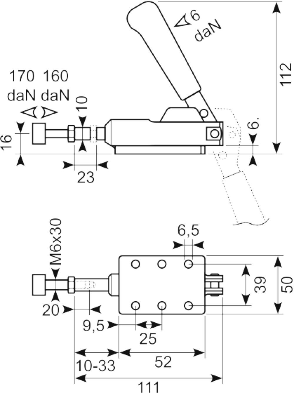 Push-pull clamp m/beslag lav