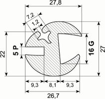 Rudeprofil. 16 mm glas. 5 mm pl.
