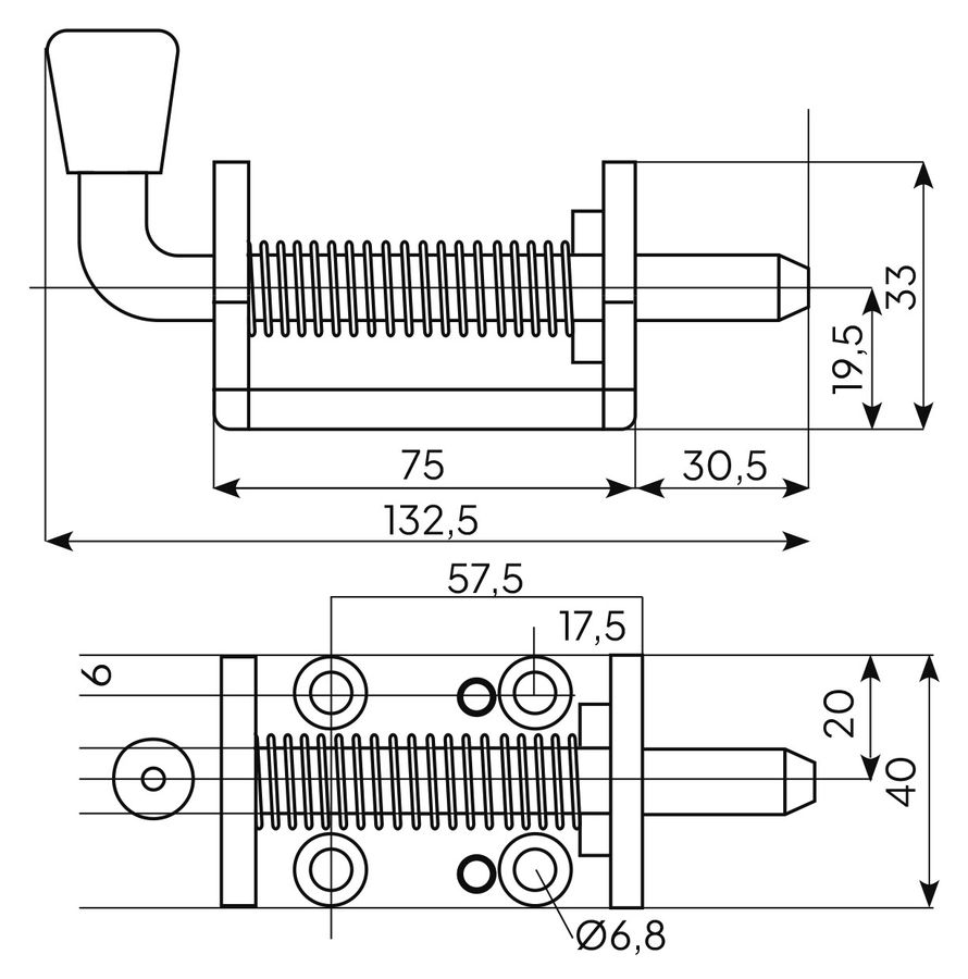 Fjederrigel. dorn Ø12 mm.
Flange og stopbolt stål el-galv.