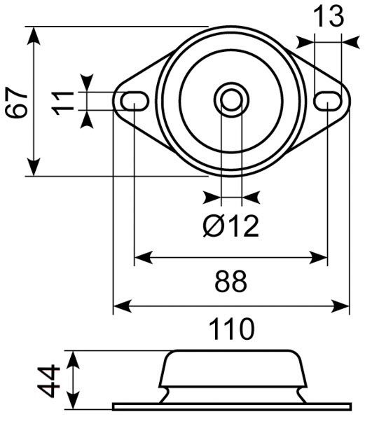**Vibrationsdæmper ø67 -M12
CC 88 mm Højde 44mm
60kg
-Når
