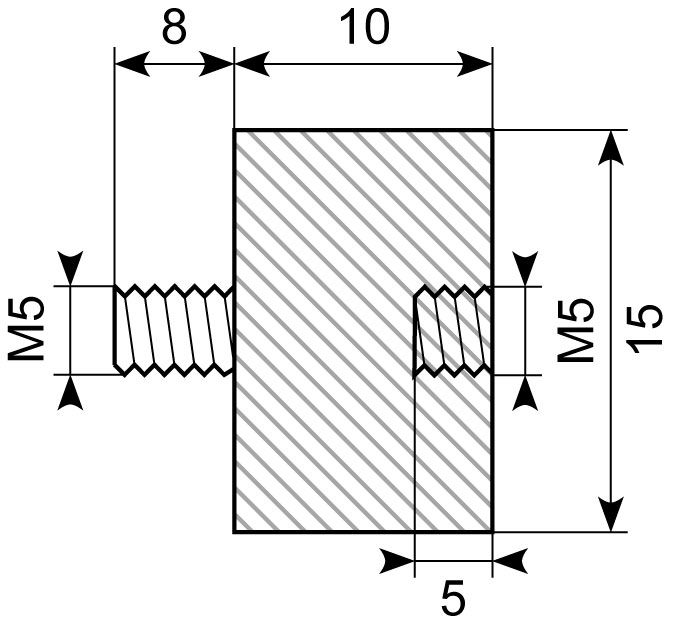 Vibrationsdæmper Ø 15 x 10 
M5x8 mm udv + M5 indv
NR/SBR S