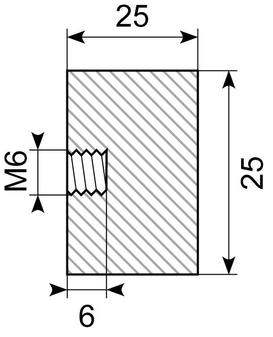 Vibrationsdæmper Ø25x25 mm 
M6 indv.I ene side
NR/SBR Sh 5