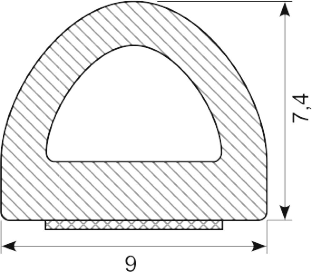D-Profil svampegummi M/klæb
9 x 7.4 mm. sort
100 mtrs rull