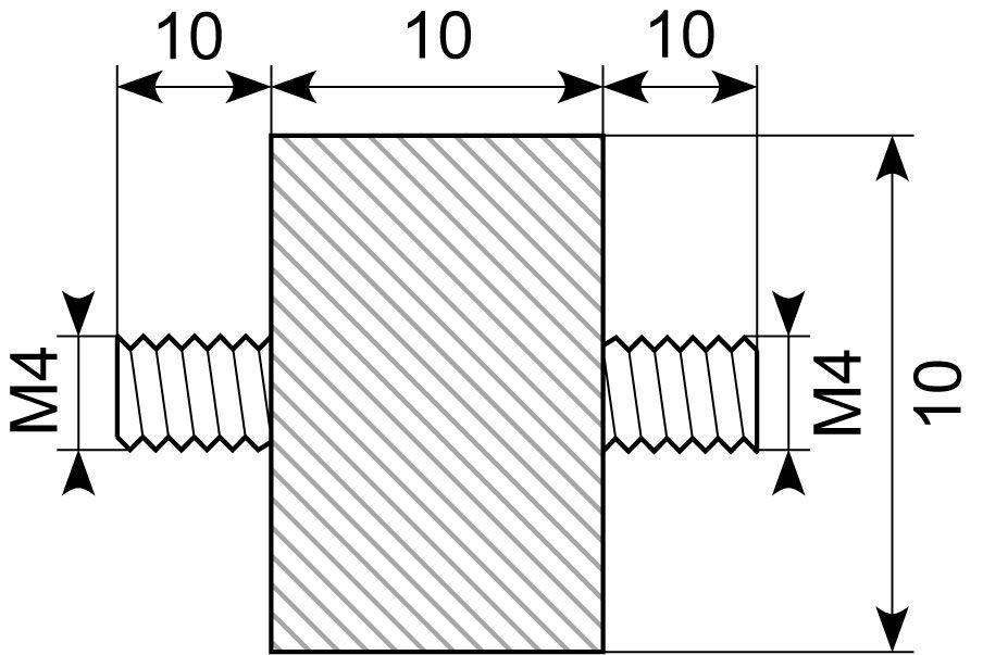 Vibrationsdæmper Ø10x10
M4x10 mm tappe i begge ender
NR/SB