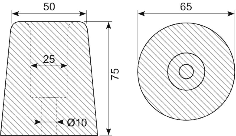Buffer Ø65/Ø50x75 mm højde