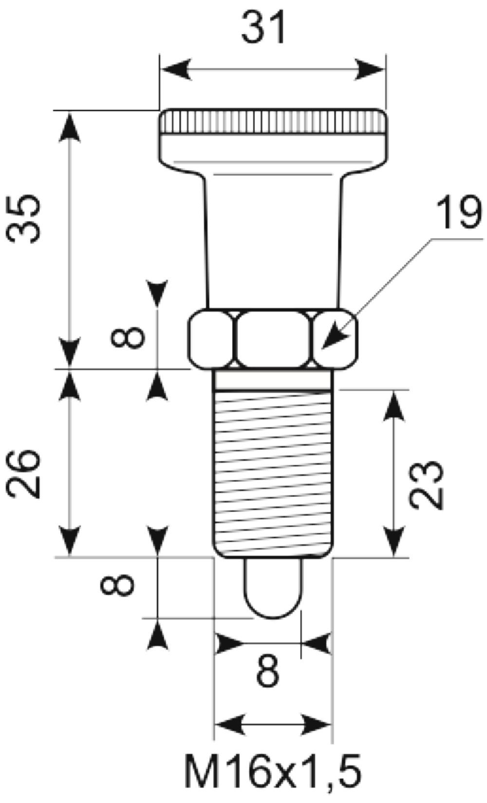 Rustfri positioneringsbolt d=8