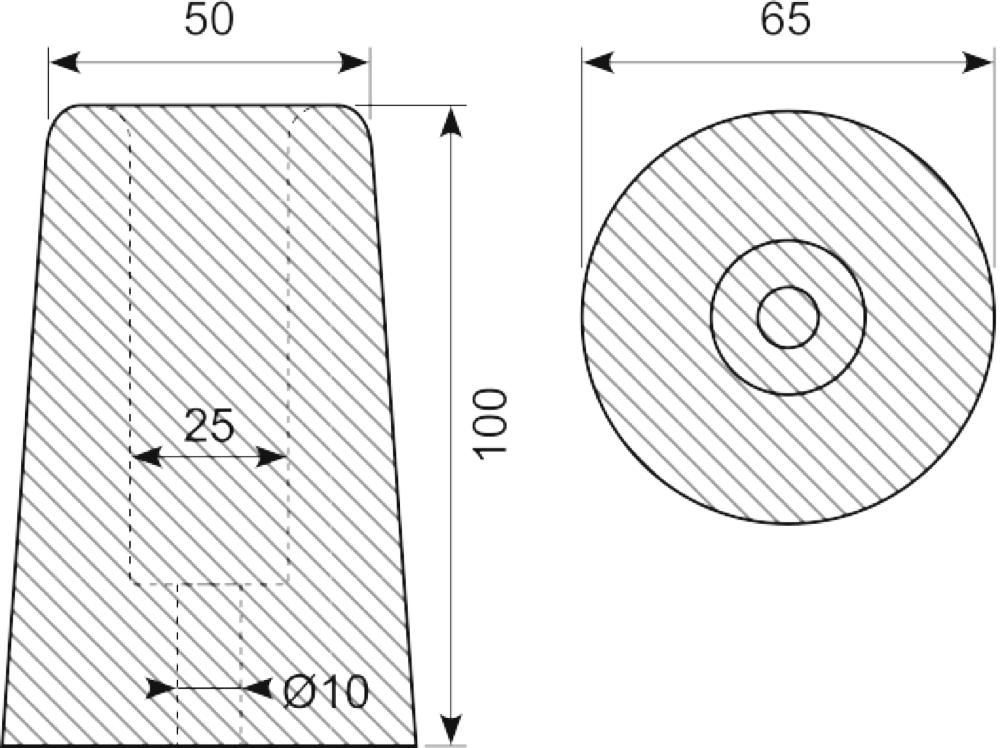 Buffer Ø65/Ø50x100 mm højde