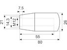 Sort knop Ø26X80 M12 indv.gev.