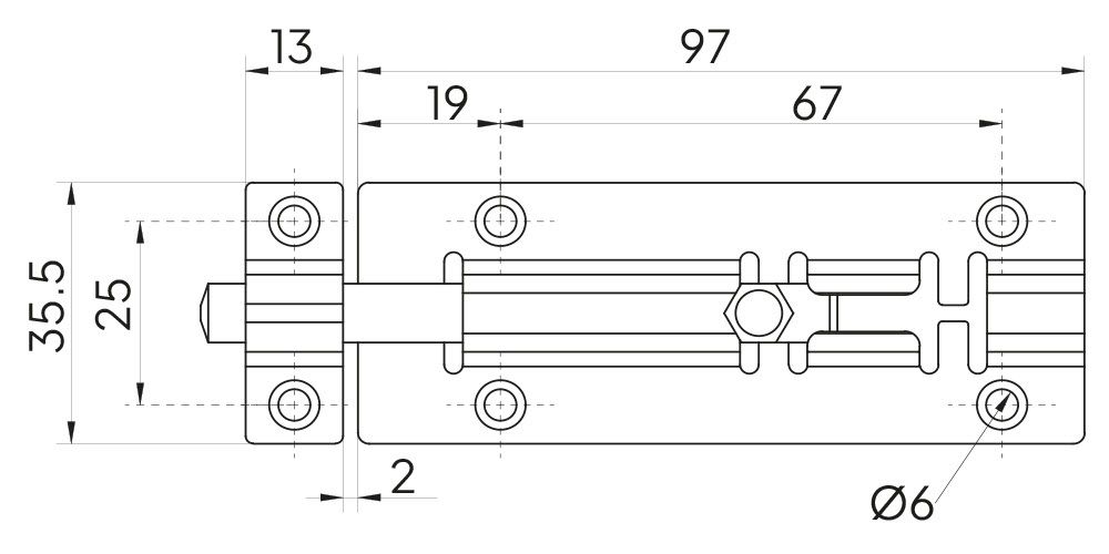 Rustfri 304 skudrigel
35.5x97mm Ø8