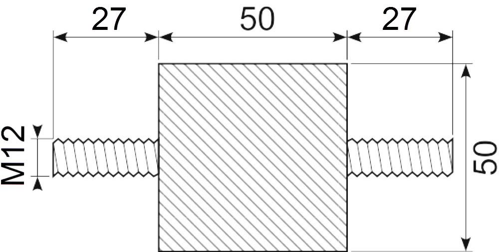 Vibrationsdæmper Ø50x50 mm
M12x27 mm tappe i begge ender
N