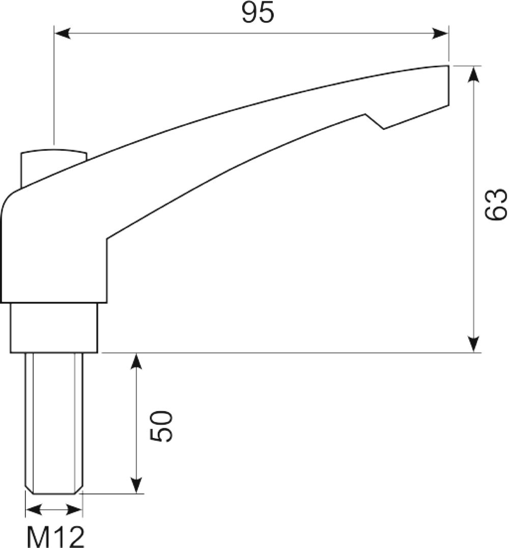 Justerbart håndtag M12x50