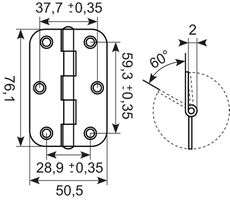 Galv. hængsel messing stift
76.1x50.5x1.5 mm
 2 sorterin