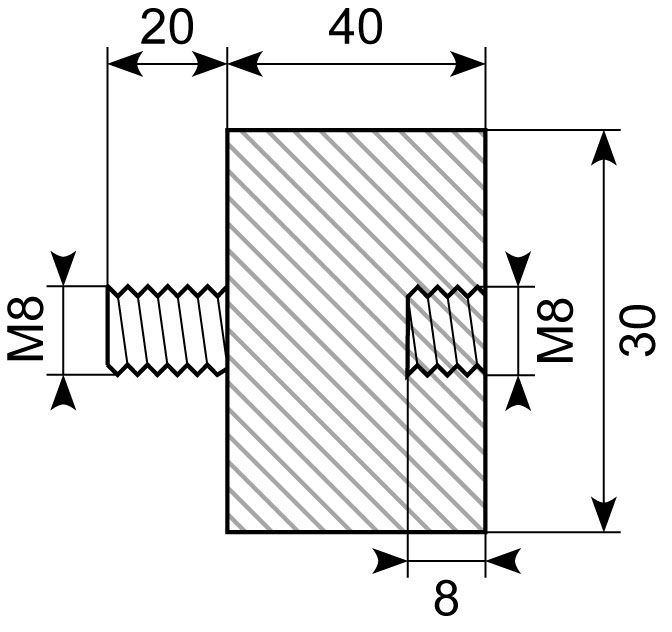 Vibrationsdæmper Ø30x40 mm 
M8x20 mm udv. + M8 indv.
NR/SB