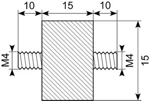 Vibrationsdæmper Ø15x15
M4x10 mm tappe i begge ender
NR/SB