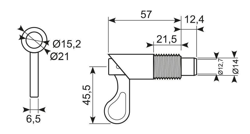 Fjederriegel bolt Ø14 mm
Med 1/2"-14 BSPT Rørgevind 55grade