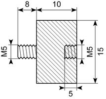 Vibrationsdæmper Ø 15 x 10 
M5x8 mm udv + M5 indv
NR/SBR S