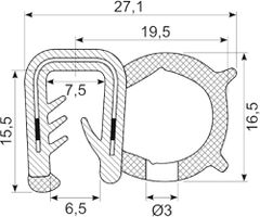Kantliste Co.ex EPDM M/ballon på side