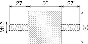 Vibrationsdæmper Ø50x50 mm
M12x27 mm tappe i begge ender
N