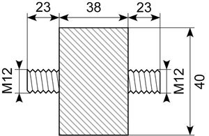 Vibrationsdæmper Ø40x38 mm
M12x23 mm tappe i begge ender
N