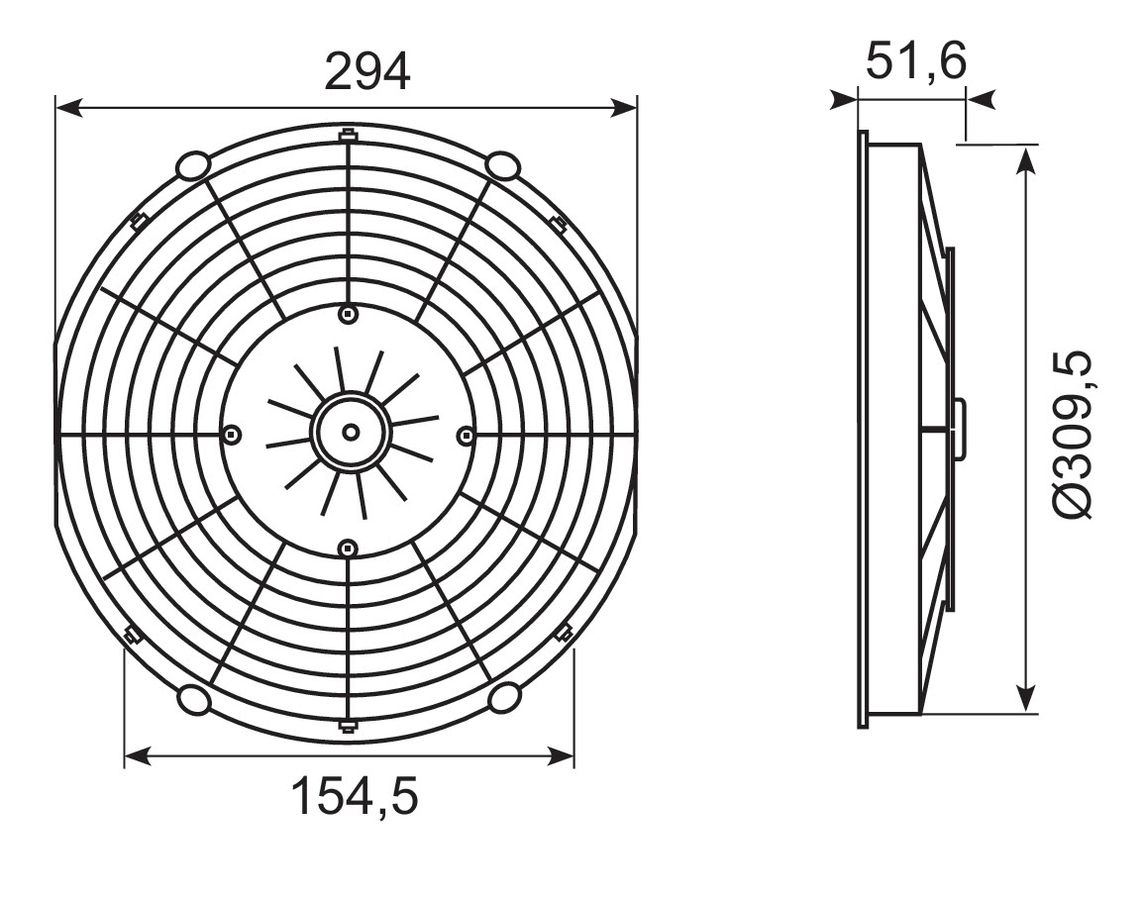 Spal blæser Ø310 mm 24V sug