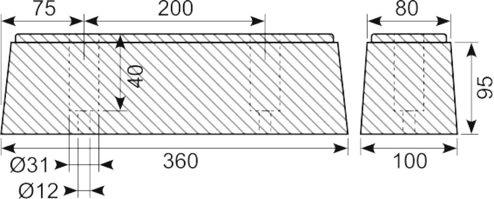 Buffer 360 x 110 x115 mm
Ø12 center 20