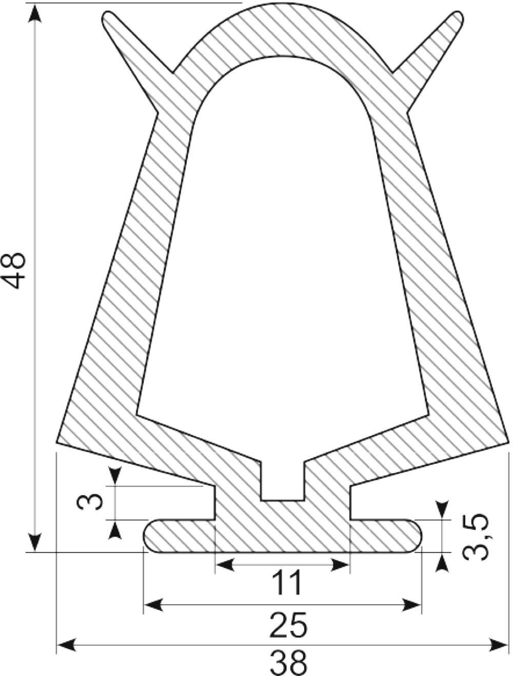 Læssebagsmækprofil m. læbe