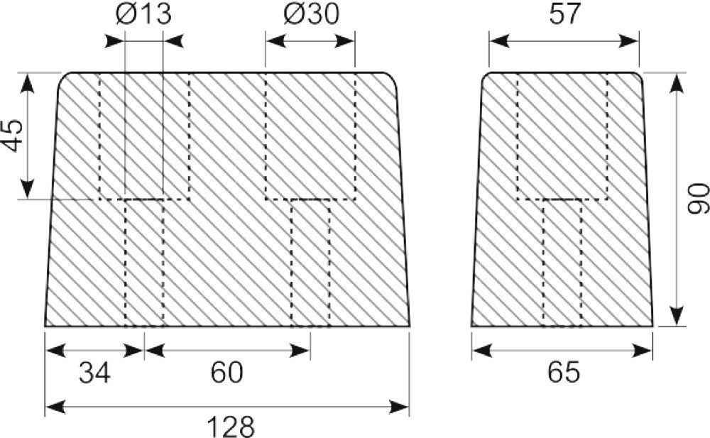 Buffer 130x65x90 mm NR/SBR