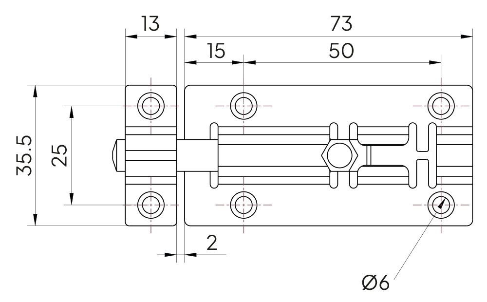 Rustfri 304 skudrigel
35.5x73mm Ø8