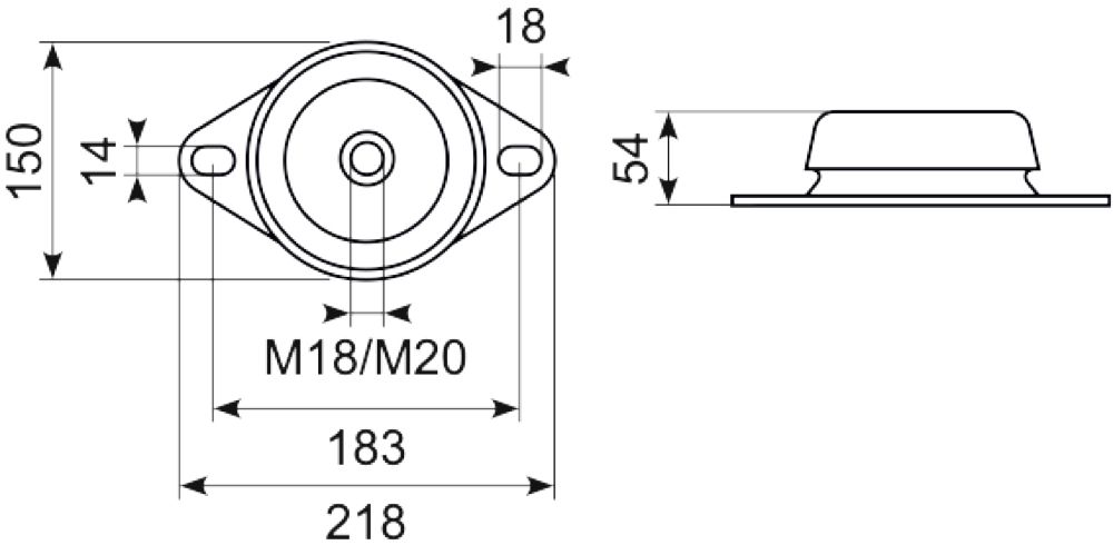 Vibrationsdæmper ø150 -M18
CC 183 mm Højde 54mm
1000-1200k