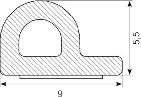 P-profil svampegummi M/klæb
9x5.5 mm Hvid