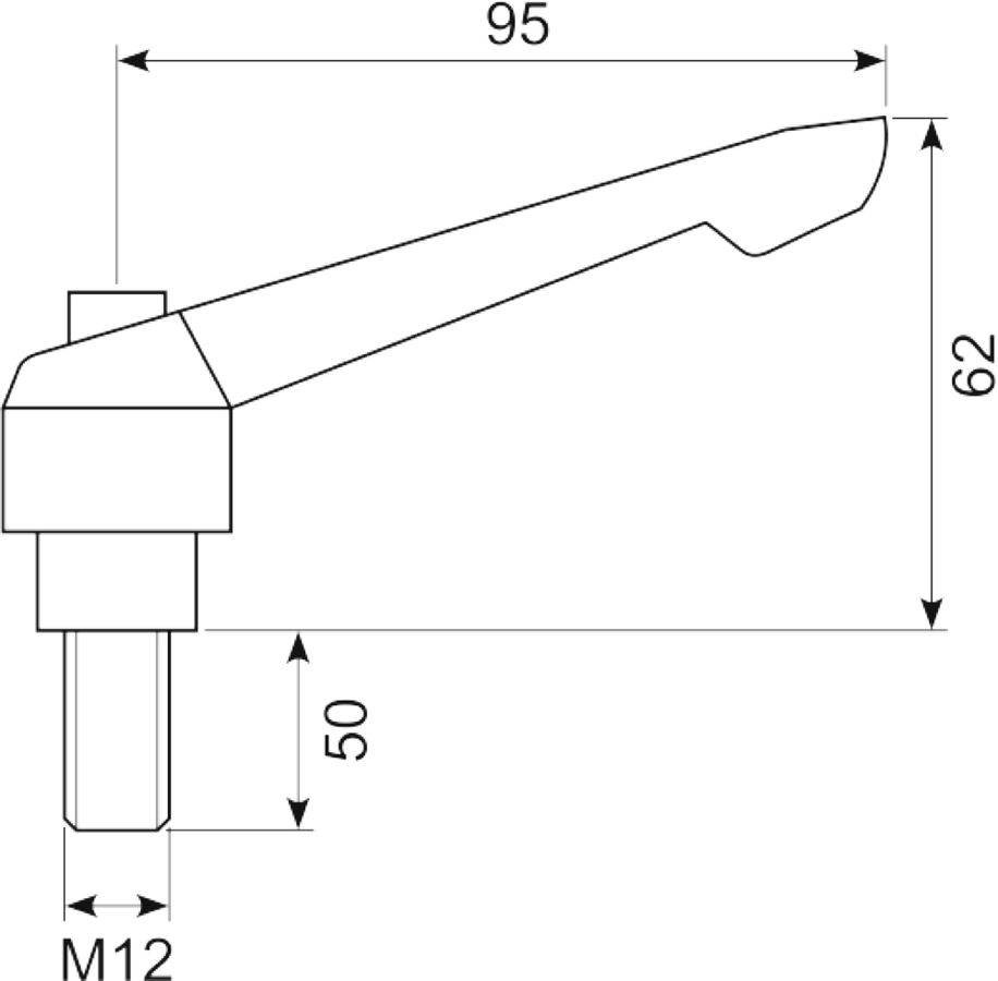 Justerbart håndtag M12x50