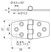 Hængsel rustfri 40 x 76 mm