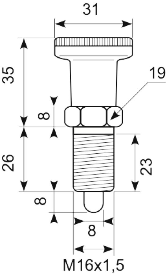 Rustfri positioneringsbolt d=8