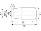 Sort knop Ø21X50 M8 indv.gev.