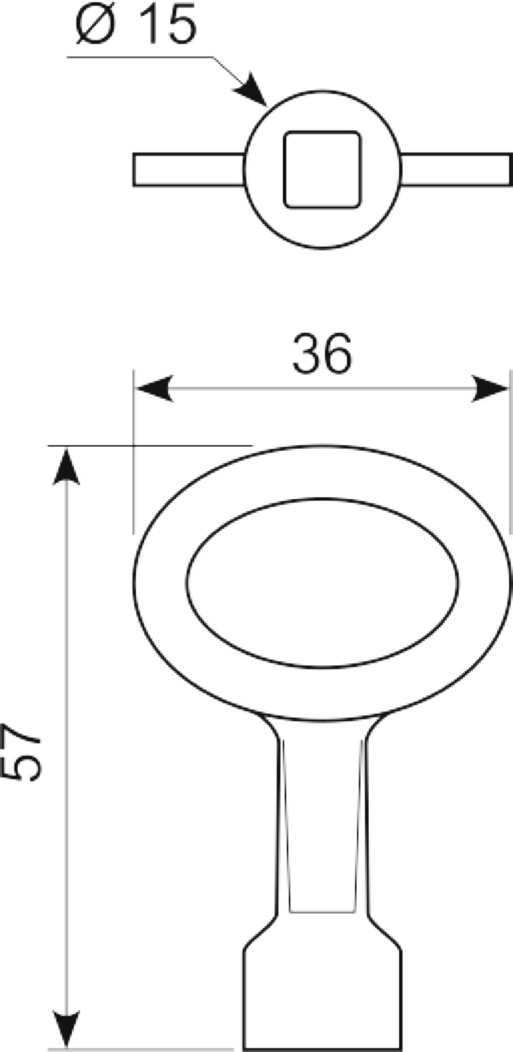 57 mm nøgle for 7 mm firkant