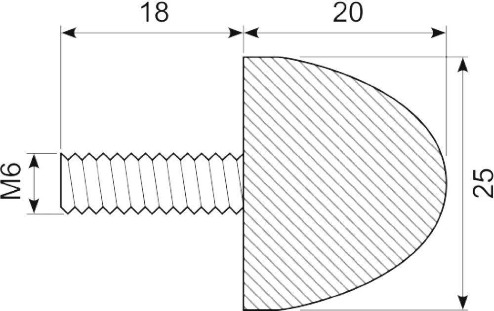Vibrationsdæmper Ø25x20 mm
M6x18 mm tap konisk
NR/SBR Sh 5