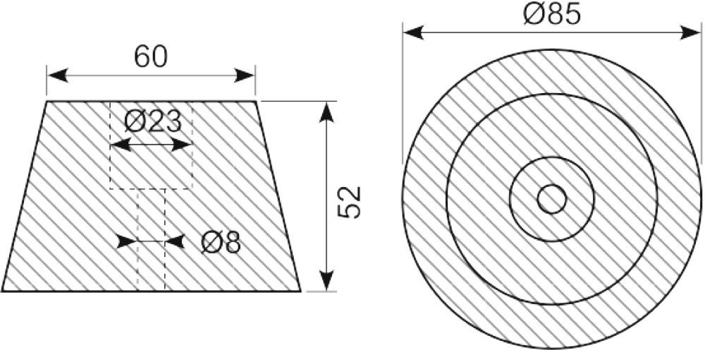 Buffer Ø85/Ø60x52 mm højde