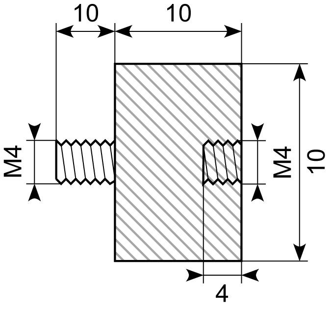 Vibrationsdæmper Ø 10 x 10 
M4x10 mm udv + M4 indv
NR/SBR