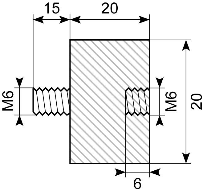 Vibrationsdæmper ø20x20 mm
M6x15 mm udv. + M6 indv
NR/SBR