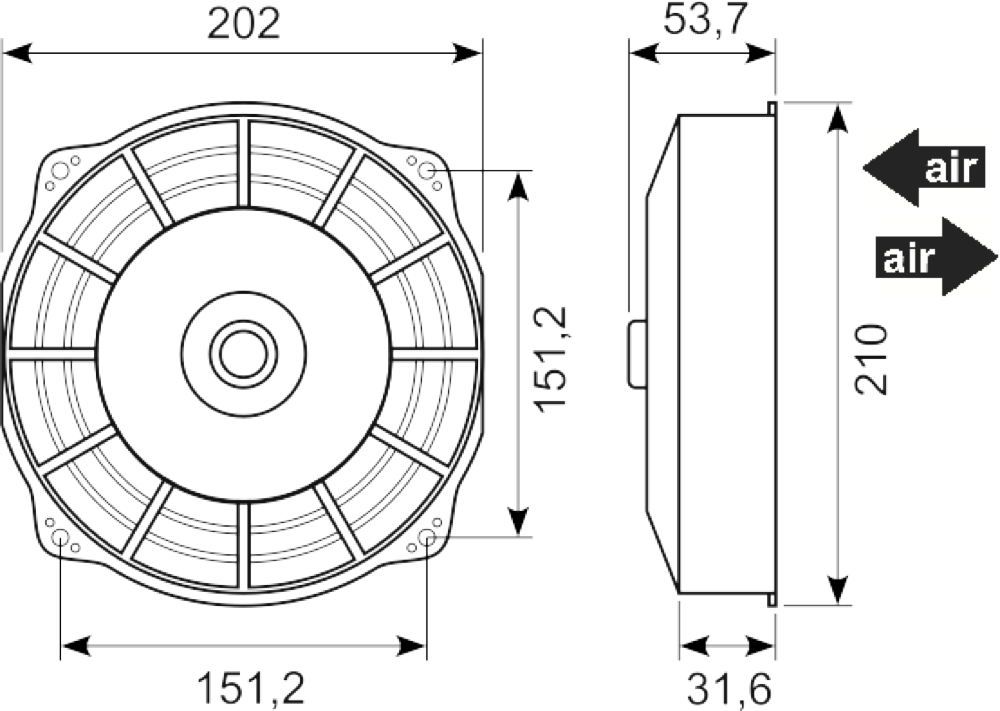 Ventilator Ø19cm 12V blæs