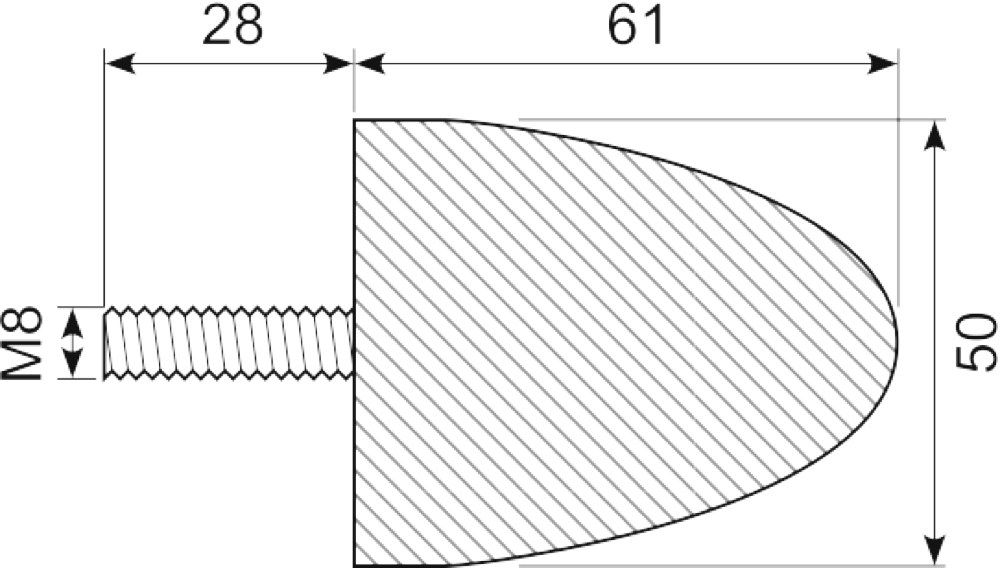 Vibrationsdæmper Ø50x61 mm
M8x28 mm tap konisk
NR/SBR Sh 5